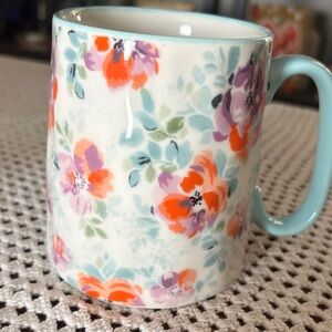 Floral Ceramic Mug with Aqua Handle